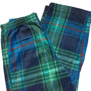 Kids Fleece Plaid Lounge Pants in Blue and Green